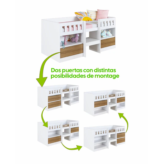 Cama Infantil Multifunción Alta 1 plaza Blanca Miel