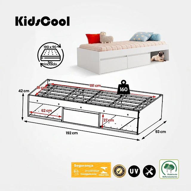 Cama Infantil Multifunción 1 Plaza Pets  Blanca 
