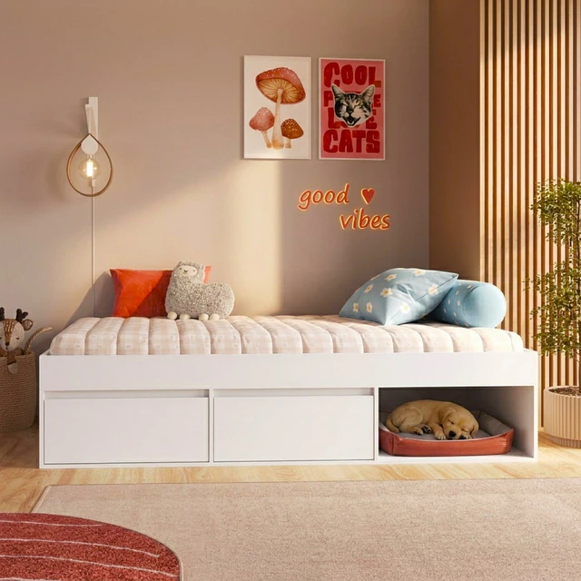 Cama Infantil Multifunción 1 Plaza Pets  Blanca 