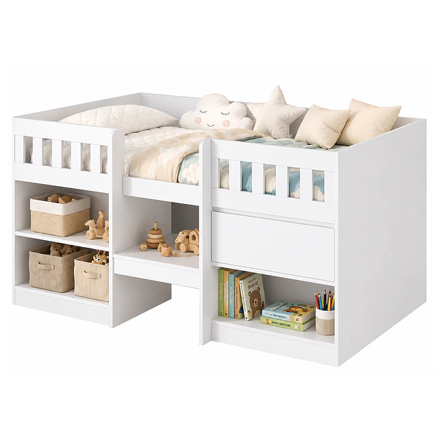 Cama Infantil Multifunción Alta 1 plaza Blanca