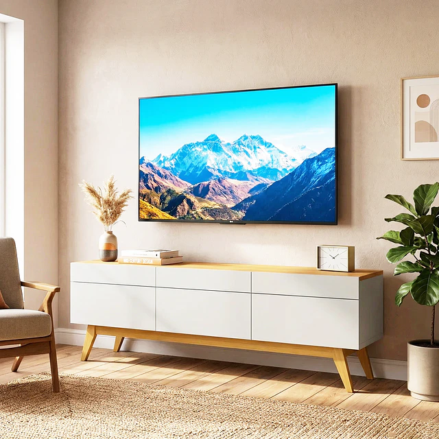 Rack de TV hasta 70" Stand Classic 11233 Blanco Caramelo - Estilo Retro Triple Cajón Be Design (180,2x52x40,3 cm)