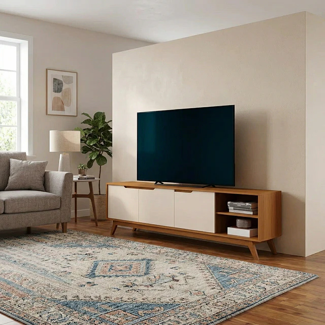 Rack de TV hasta 60" Caramelo Perla 3 puertas - Estilo Retro ModernoBe Design (180x54.5x43 cm)