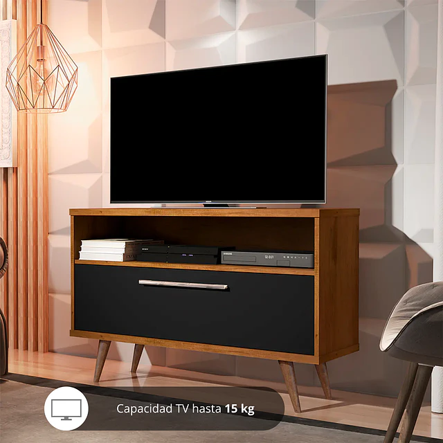 Rack TV Be Caramelo Negro Bedesign con cajón y estante JB5707 (100X67X36 cms)