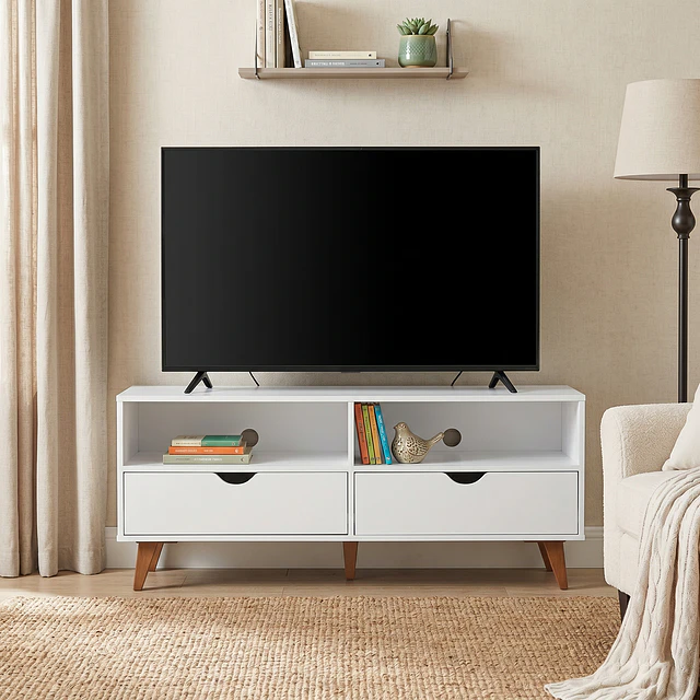 Rack de TV hasta 50" Block Blanco - Estilo Escandinavo Moderno Be Design (120x50.8x40 cm)