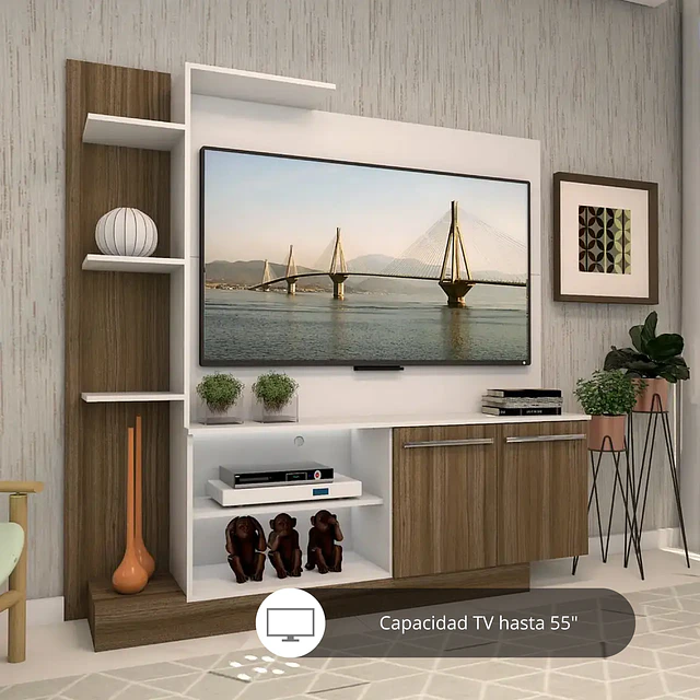 Rack Home con Panel para TV 55 " Verona Blanco Café Be desing (164X165X32,5 cms)