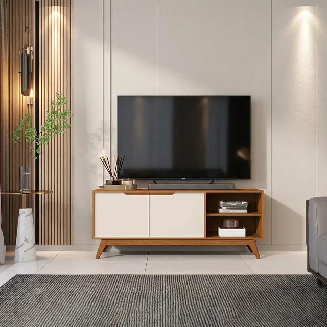 Rack de TV hasta 60" Caramelo Perla 2 Puertas - Estilo Retro Moderno Be desing (140x54.5x43 cm)
