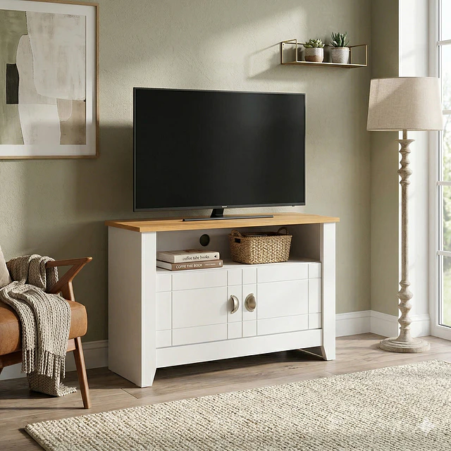 Rack de TV hasta 37" Buffet Ludlow Blanco Miel - Estilo Retro CálidoBe Design (85x59,5x41 cm)