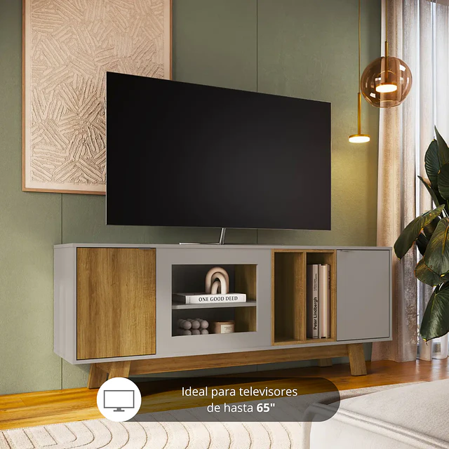 Rack de TV hasta 65" Be Design Gris Miel - Estilo Nórdico (162X64X36 cms)
