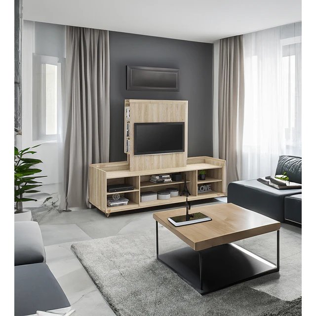 Rack de TV hasta 45" con Panel Integrado  9001 Aurora Beige - Estilo Contemporáneo Neutral Be Design (180x137x46,3 cm)
