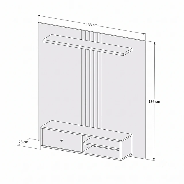 Panel Rack de Pared para TV 55"  Negro Caramelo con Cajón Be design (136X133X29 cms)