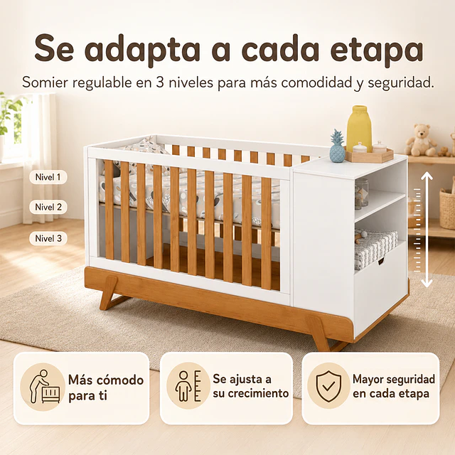 Cuna Evolutiva 6 en 1 Multi Etapas Maxx Kidscool – Blanco Eco-Wood