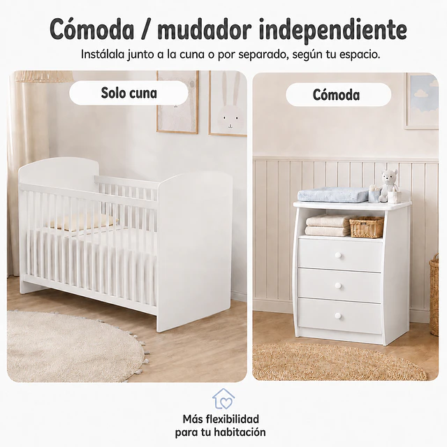 Cuna con Mudador Bambini Blanco+Colchon Cuna Baby Box 130x60