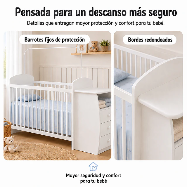 Cuna con Mudador Bambini Blanco+Colchon Cuna Baby Box 130x60