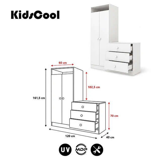  Closet Armario Infantil con Cómoda Kidscool Pimpolho Blanco