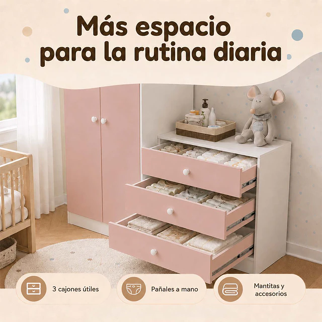 Closet Armario Infantil con Cómoda Kidscool Pimpolho Rosado