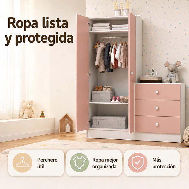 Closet Armario Infantil con Cómoda Kidscool Pimpolho Rosado