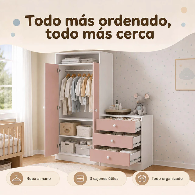 Closet Armario Infantil con Cómoda Kidscool Pimpolho Rosado