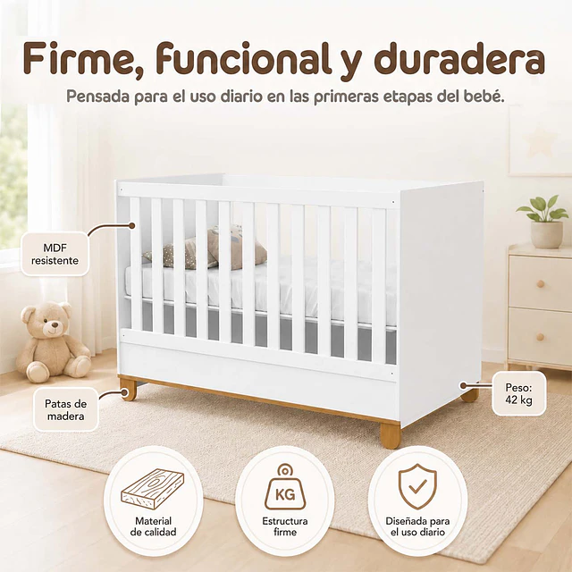 Cuna Evolutiva 2 En 1 Transición Kidscool Zupi Blanco MDF