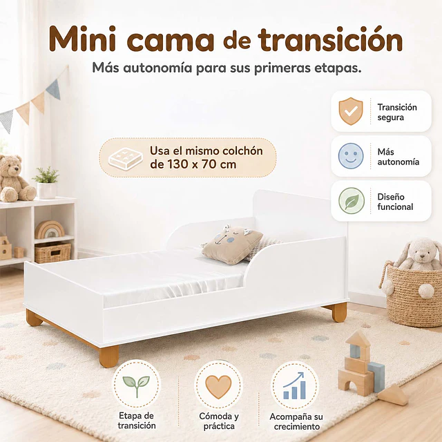 Cuna Evolutiva 2 En 1 Transición Kidscool Zupi Blanco MDF