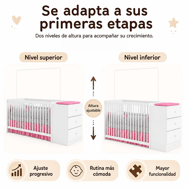 Cuna con Cómoda y Mudador Blanca Kidscool Gutti