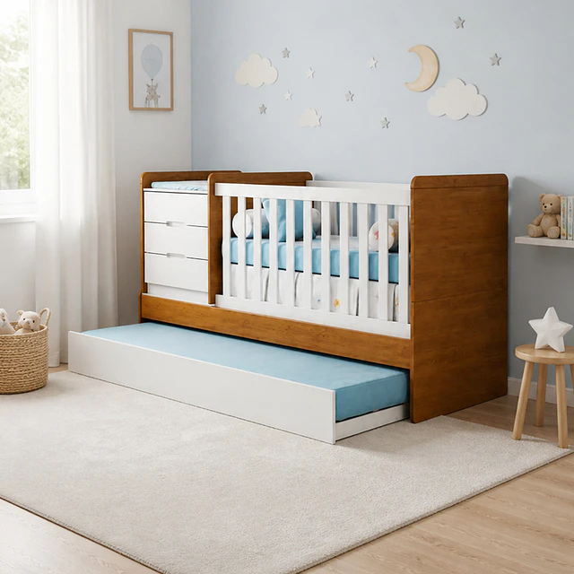 Cuna Multifuncional Evolutiva Cleo Blanco y café Kidscool