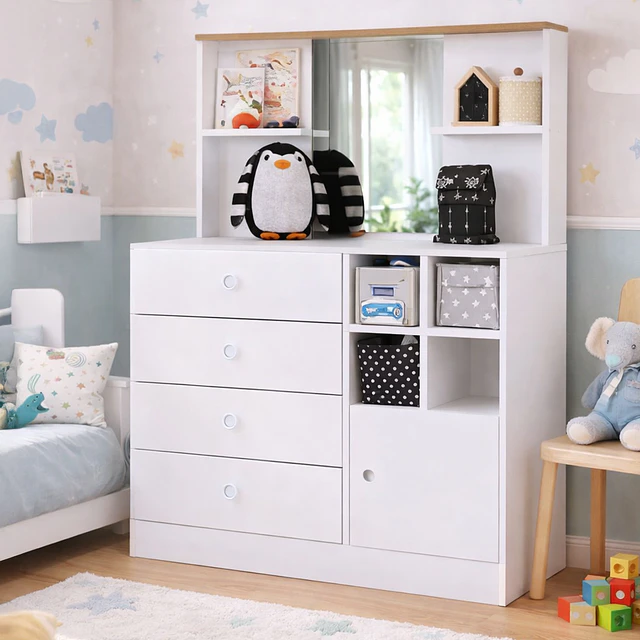 Cómoda Infantil Kidscool Amore 4 Cajones 1 Puerta Blanco