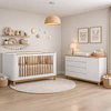Cómoda Mudador Infantil Kidscool Flow Blanca Eco Wood 4 Cajones 1 Puerta