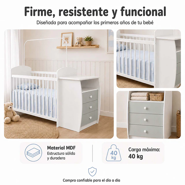 Cuna con Mudador Bambini Gris
