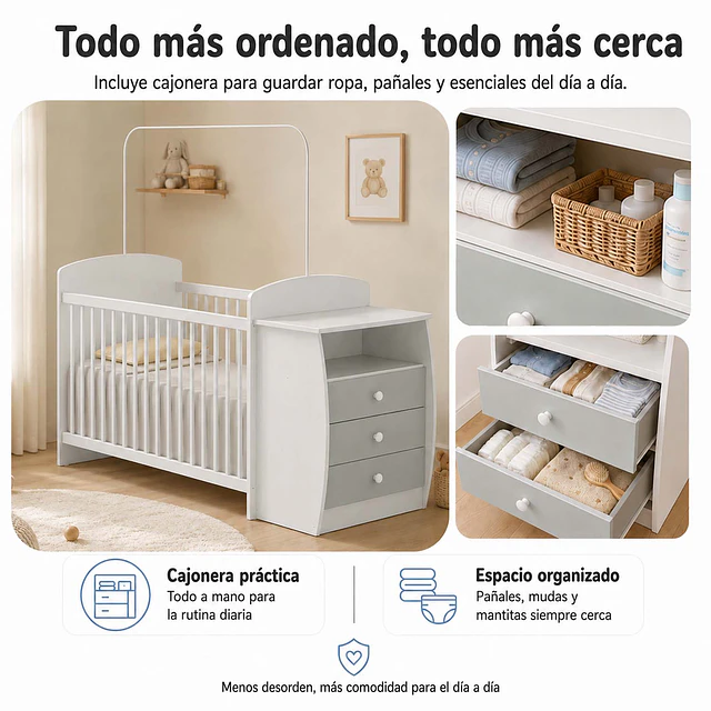 Cuna con Mudador Bambini Gris