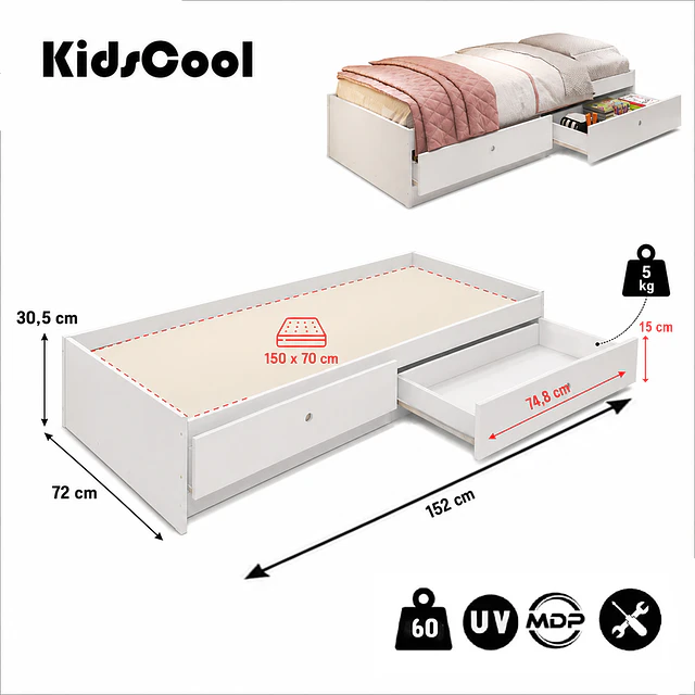 Cama Infantil con Cajones Cariño Blanca
