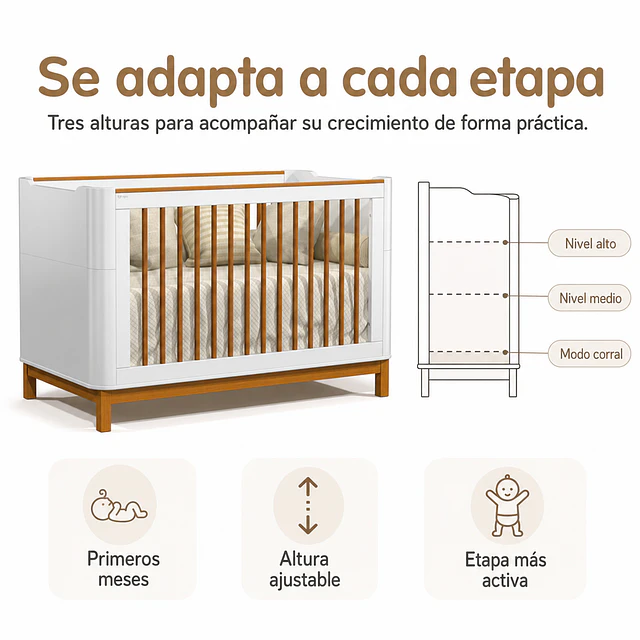 Cuna 3 Funciones Flow Blanca Eco Wood