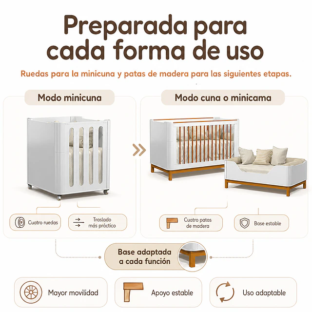 Cuna 3 Funciones Flow Blanca Eco Wood