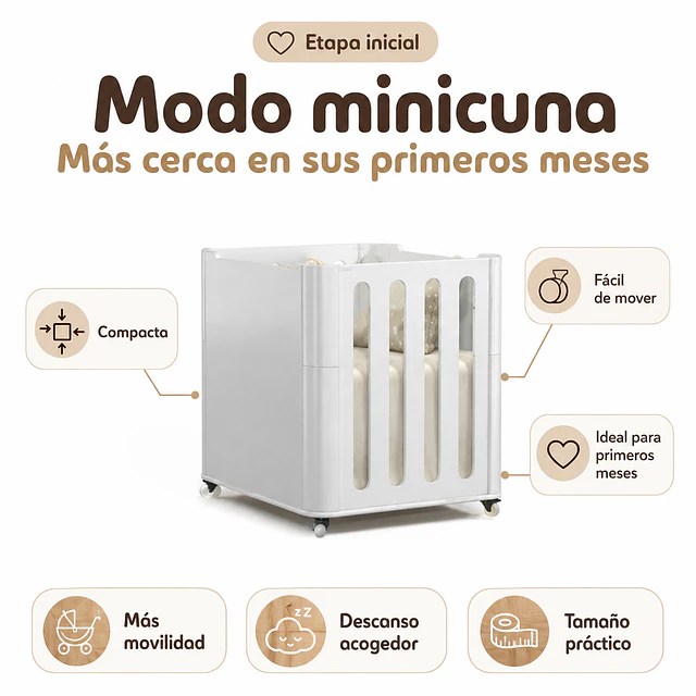 Cuna 3 Funciones Flow Blanca Eco Wood