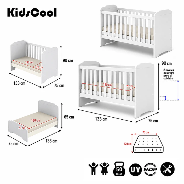  Cuna Evolutiva 3 en 1 Kidscool Mel Blanco