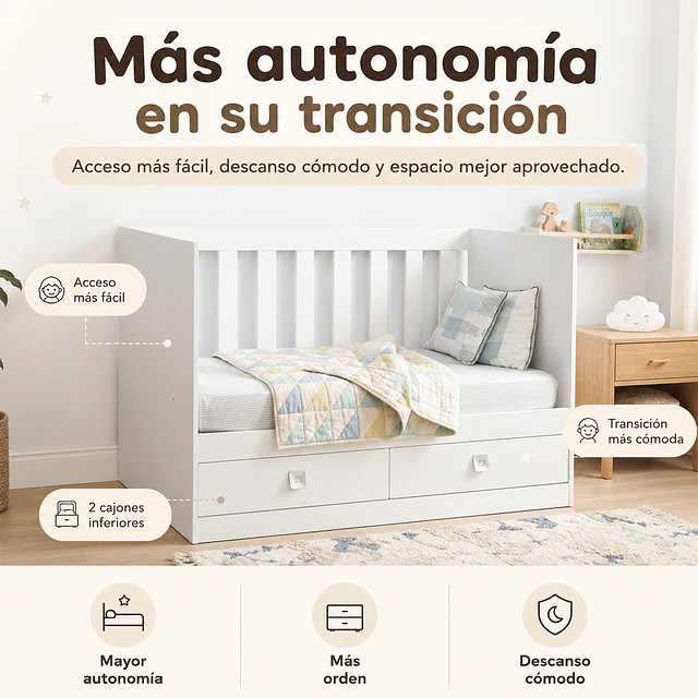 Cuna Multifunción 2 en 1 Kidscool New Amore Blanca