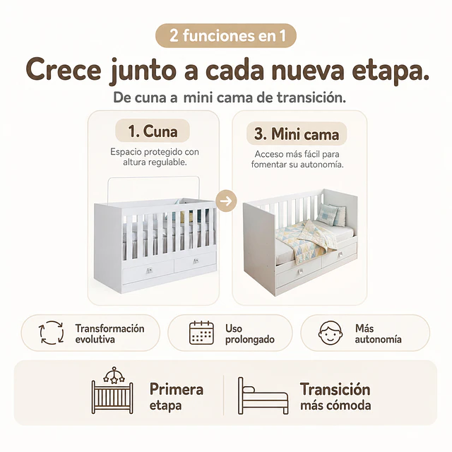 Cuna Multifunción 2 en 1 Kidscool New Amore Blanca