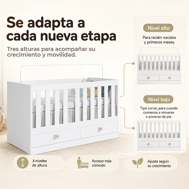 Cuna Multifunción 2 en 1 Kidscool New Amore Blanca