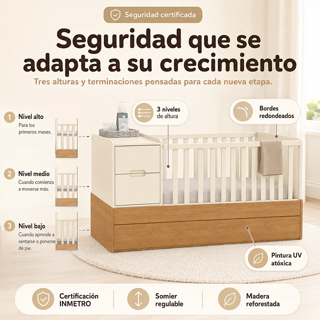  Cuna Multifunción con Cama Nido Formare Blanca Eco Wood Kidscool