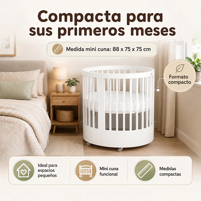 Cuna Bebé Progresiva 3 Funciones Sognare Blanca Ovalada 