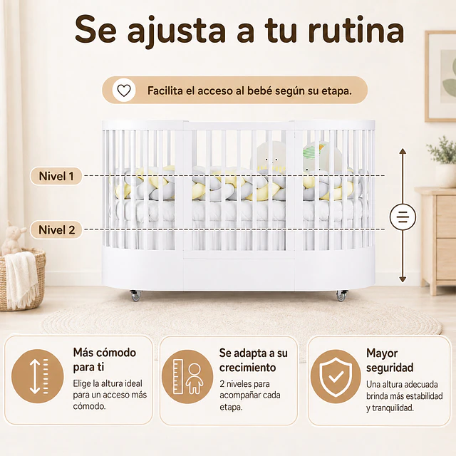Cuna Bebé Progresiva 3 Funciones Sognare Blanca Ovalada 