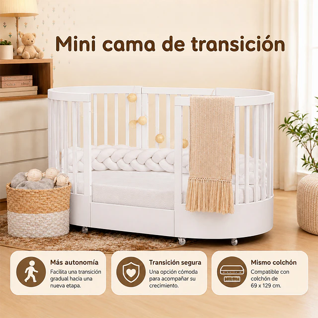 Cuna Bebé Progresiva 3 Funciones Sognare Blanca Ovalada 
