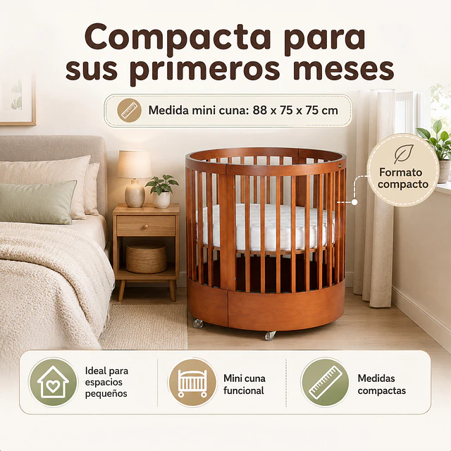 Cuna Bebé Progresiva 3 Funciones Sognare Miel Ovalada 