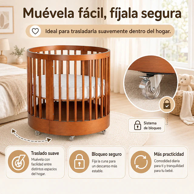 Cuna Bebé Progresiva 3 Funciones Sognare Miel Ovalada 