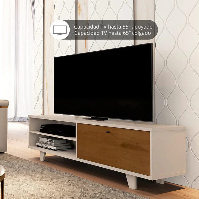 Rack Buffet Arrimo Hasta 55" Apoyado / 65" Colgado  Perla Caramelo - Estilo Moderno Neutral Be Design (160x53.5x45.5 cm)