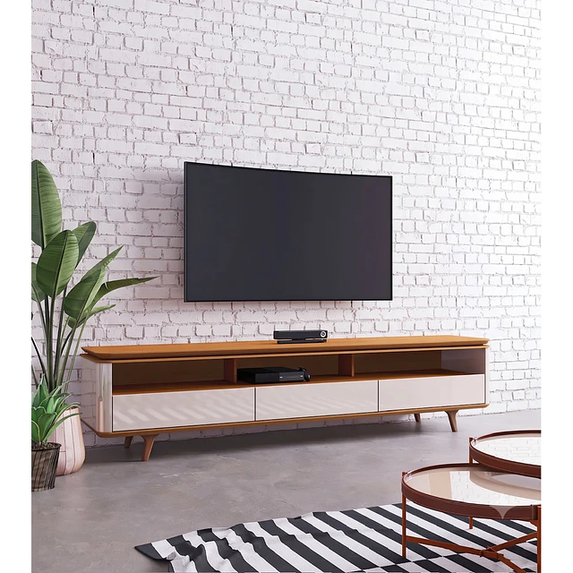 Rack de TV hasta 70" Stand Arc 14233 Blanco Caramelo - Estilo Retro Elegante Be Design (180x54.5x43 cm)