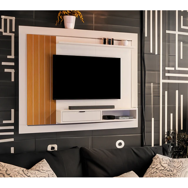 Panel Rack Flotante de Pared para TV 55" Perla Caramelo con cajon y estante Be Design (120 x 91 x 17.2 cm)