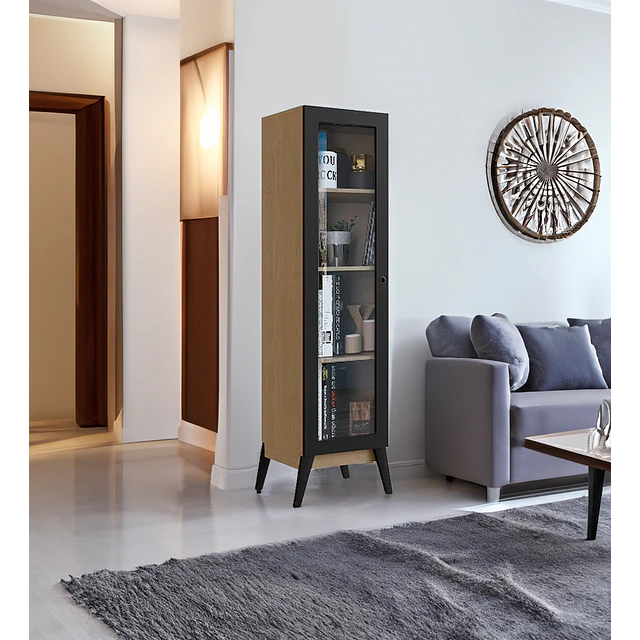 Vitrina 1 Puerta Amber Café/Negro  