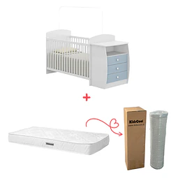 Cuna con Mudador Bambini Celeste+Colchon Cuna Baby Box 130x60 cms