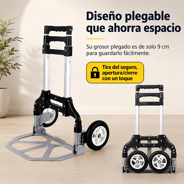 Carro Yegua De Carga Plegable Aluminio Be Design Ruedas De Goma 100 X 38.5 X 27 cm 