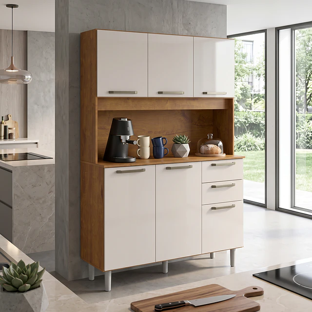 Mueble de Cocina Alacena Despensa Canela Arena MDP 174x120.2x37.8 cm Be Design 